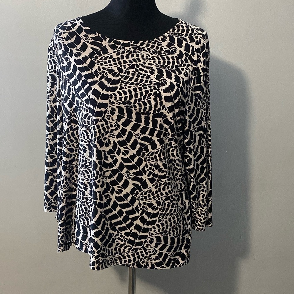 JM Collection Top Black Off-White w/Raised Stitching Detail Flowy Stretchy Sz XL